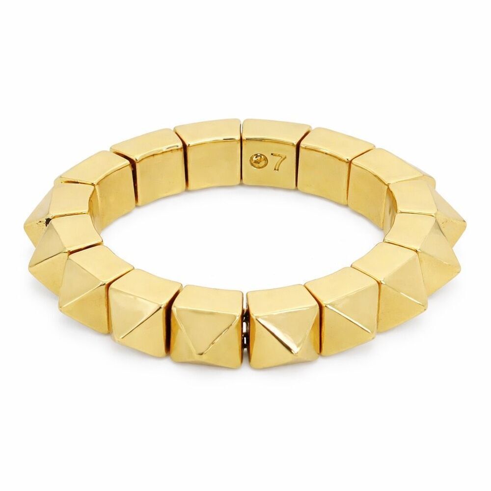 AllSaints Goldtone Pyramid Chain Ring Size 7 Medium Stud Band,NWT